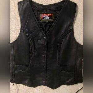 Black Leather Biker Vest